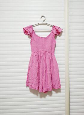欧美女夏季甜美粉色连体短裤褶皱