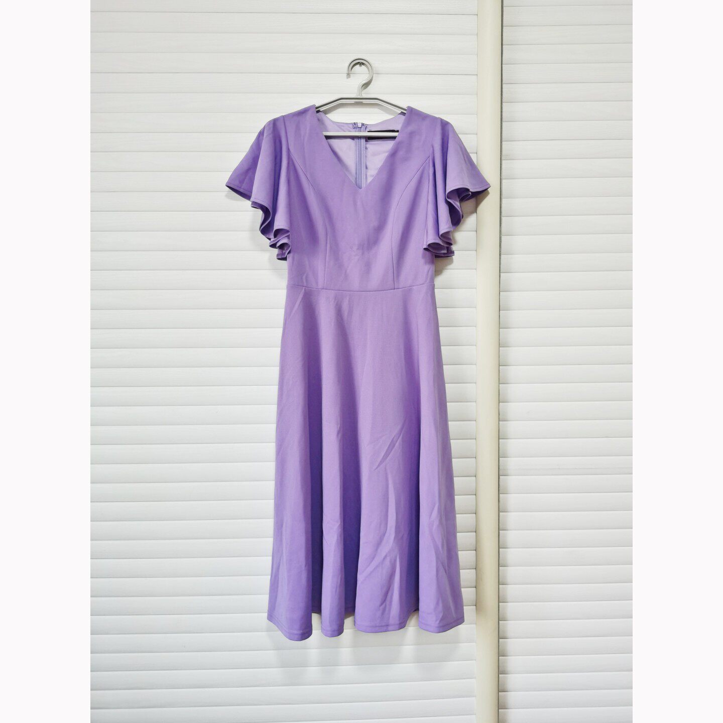 欧美荷叶边短袖连衣裙香芋紫收腰