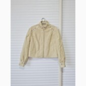 出口欧美外贸原单女春秋复古立领拉链短外套长袖 棉麻夹克金属镂空