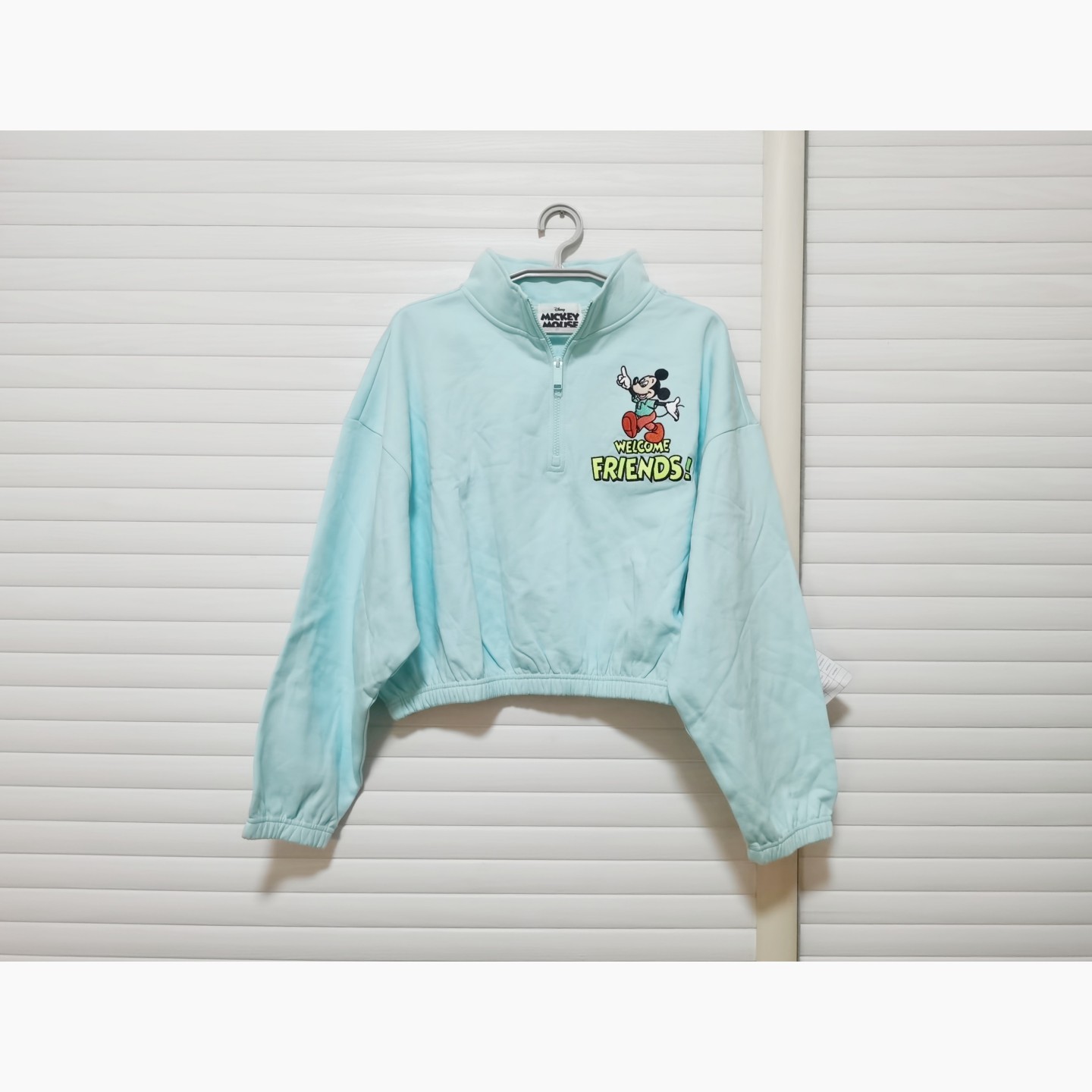 欧美女短款卫衣纯棉薄绒米奇刺绣