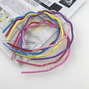百搭彩色烤漆头箍 韩版 12个装 4mm细带齿塑料波浪发箍女儿童新款