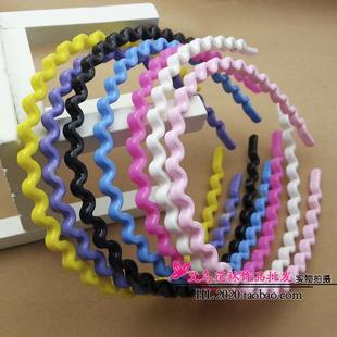 1包12个6mm宽塑料发箍糖果色小波浪头扣彩色头箍潮女发卡头饰