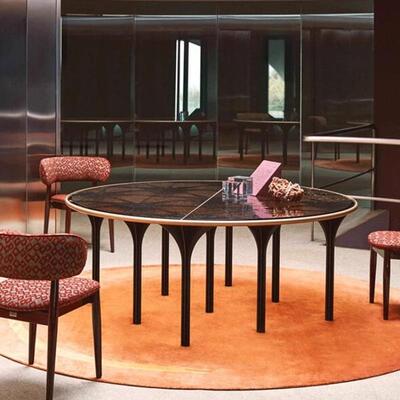 意大利轻奢进口芬迪Metropolis玻璃多腿圆餐桌别墅定制钢化玻璃桌