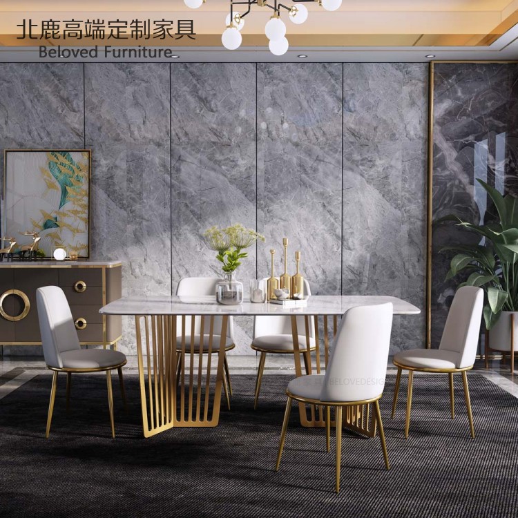 意式轻奢餐桌不锈钢大理石设计师现代简约时尚会议桌家用长桌C17