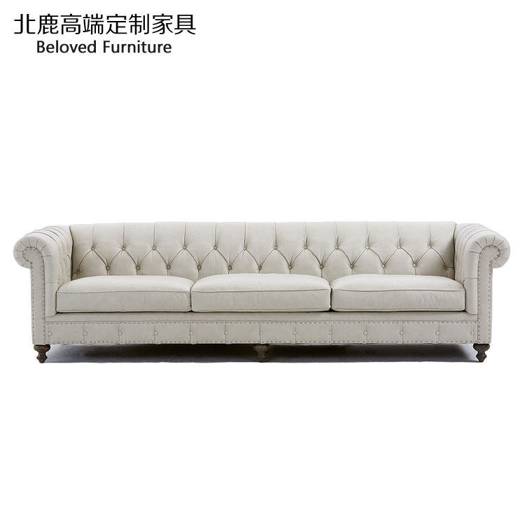 美式轻奢沙发乡村客厅简约现代实木小户型拉扣布艺沙发三人位组合