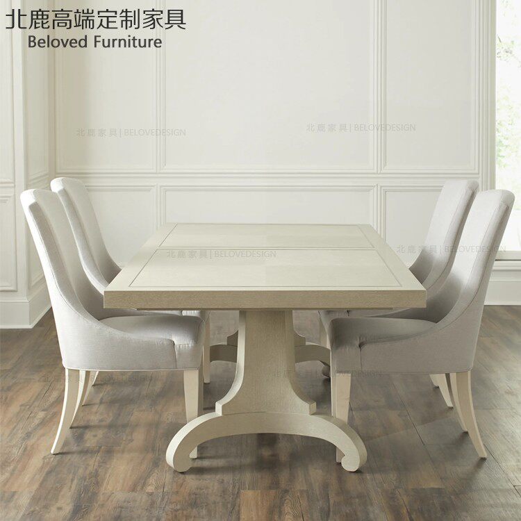 美式乡村实木餐桌轻奢简约餐厅家用小户型长方形餐桌吃饭桌子餐