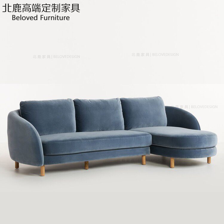 定制北欧美式简约现代布艺沙发客厅实木转角沙发小户型绒布科技布