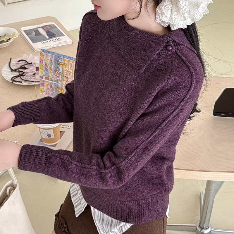 秋冬加厚长袖毛衣女宽松翻领针织衫加厚翻领套头上衣女，女装针织衫/毛衣，衣嘉衣服饰