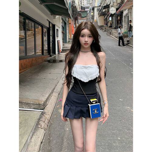 醇甜欧蕾 纯欲风鱼骨塑形抹胸上衣+百褶半裙两件套气质设计感套装