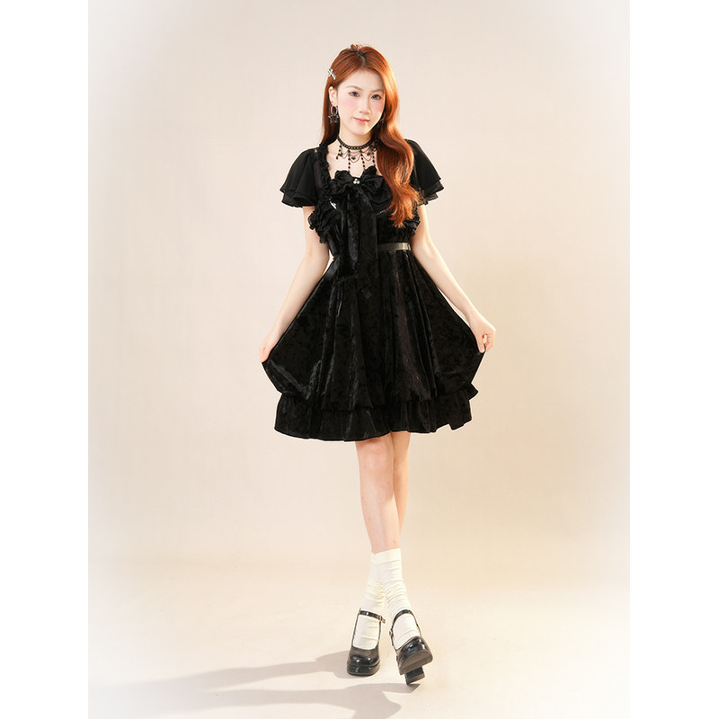2025小众黑色哥特风古着lolita连衣裙+黑色开衫两件套女夏季新款,女装/女士精品,时尚套装,淘宝优惠券,粉丝福利购,淘宝优惠卷