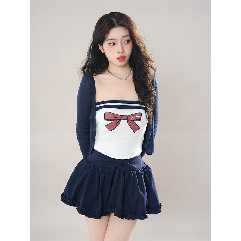 【泰式学妹】春雨辣妹印花弹力显瘦吊带上衣+开衫+蓬蓬半裙套装,女装/女士精品,时尚套装,淘宝优惠券,粉丝福利购,淘宝优惠卷