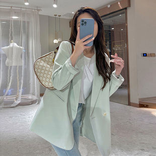 高级感炸街薄荷绿西装外套女早春新款小个子设计感小众西服