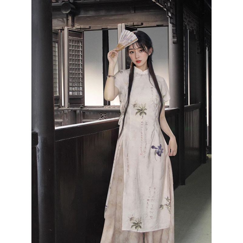 半鸢香尘 禅意套装2024夏季新中式国风复古短袖旗袍+裤子两件套女,女装/女士精品,时尚套装,淘宝优惠券,粉丝福利购,淘宝优惠卷