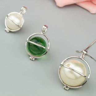 s925纯银圆珠珍珠吊坠空托球笼灯笼子扣头蜜蜡免打孔DIY配件9-19