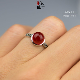 S925纯银戒指空托女戒托未镶嵌琥珀蜜蜡绿松银托银饰白银品质8*8