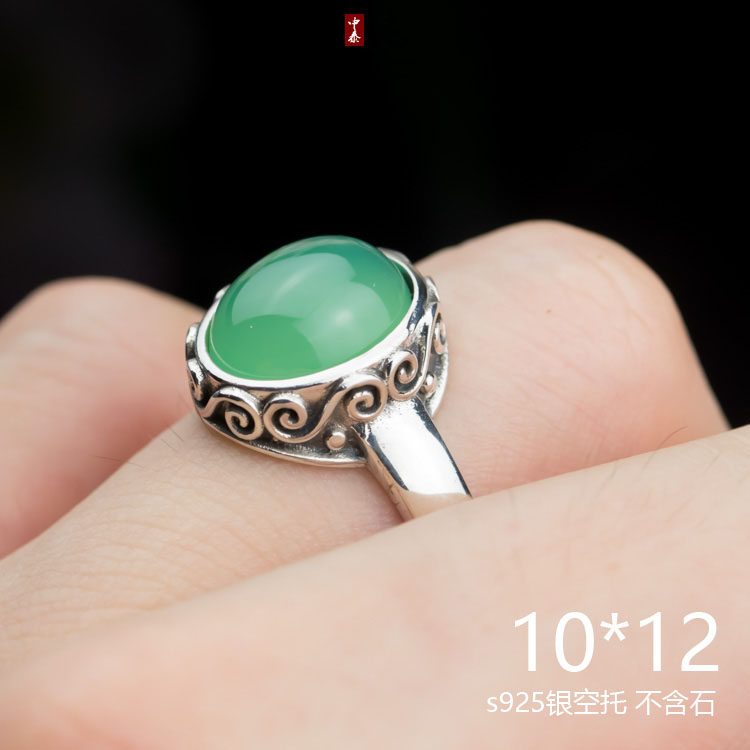 S925纯银戒指托空托定制diy镶嵌加工包边戒托活口男女复古10*12