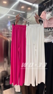 松紧高腰显瘦阔腿裤 新款 2023夏季 潮 坠感直筒裤 长裤 薄款 wu33休闲裤