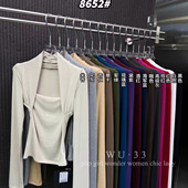 2025新款 韩版 纯欲风方领长袖 WU33秋季 T恤女修身 显瘦辣妹上衣潮