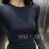 秋冬加绒新款 紧身显瘦洋气垫肩T恤女 打底衫 wu33韩版 圆领套头长袖