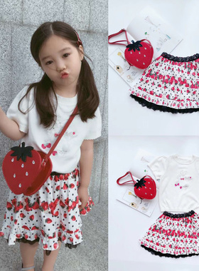 mezzo piano MP 钢琴家日系女童雪纺草莓印花蕾丝花边半裙短裙子