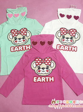 现货 Earthmagic em 同款 女童高领桃心小熊头纯棉长袖T恤打底衫