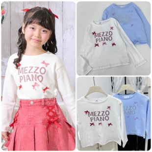 MEZZO mp日系童装 儿童女童烫钻蝴蝶结长袖 T恤春秋纯棉百搭 PIANO