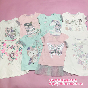 纯棉印花亮片卡通花仙独角兽短袖 薄款 t恤 夏季 外贸出口欧美女童装