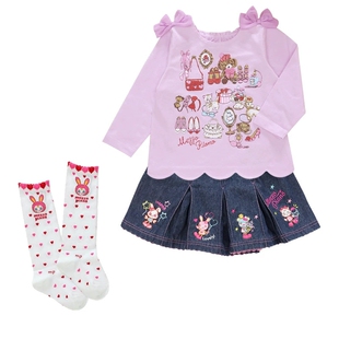 钢琴家mp mezzopiano 卡通可爱小熊印花蝴蝶结长袖T恤春秋女童装