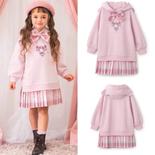 现货 mp钢琴家日系女童美乐蒂学院风蝴蝶结格子卫衣裙连衣裙