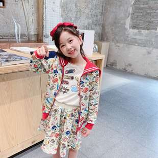 现货 Shirley temple ST 同款女童装兔子海军领卫衣外套+半裙套装