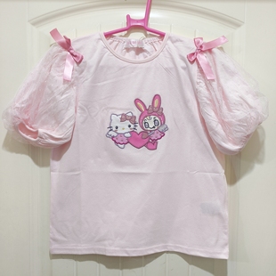 mezzopiano钢琴家mp可爱女童装可爱甜美女儿服花边蕾丝短袖夏装