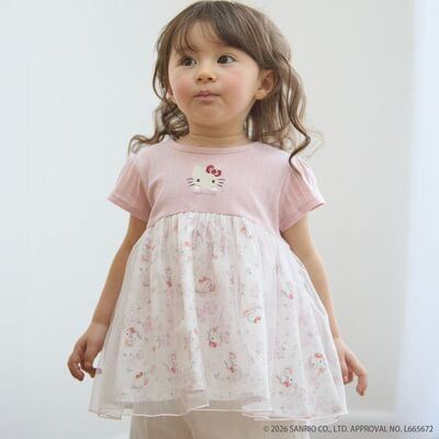 日系女童装夏季三丽鸥联名短袖上衣裙HelloKitty布丁狗碎花网纱