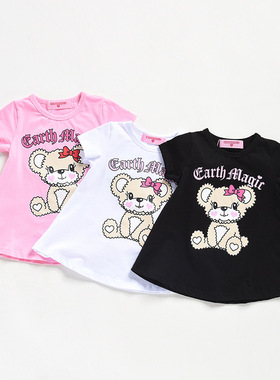 现货 EarthMagic EM同款熊头 女童小熊伞裙摆式短袖T恤