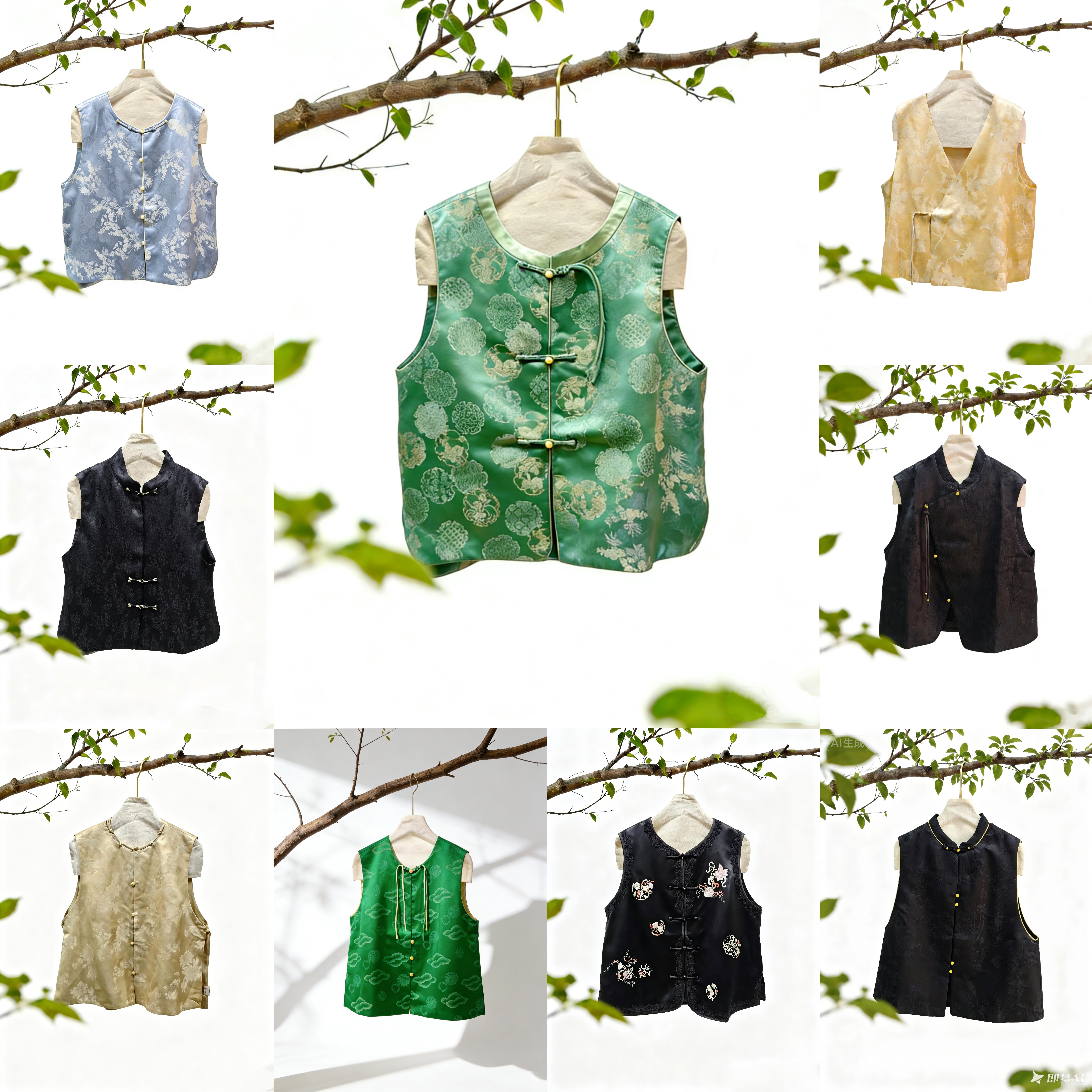 孤品高货断码梨花庄新中式国风茶服唐装大码人丝醋酸宋锦马甲坎肩