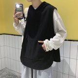 秋冬港风针织背心宽松休闲慵懒风毛线连帽马甲情侣H204/，男装背心/马甲，钱塘713