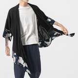 夏风中长款棉麻风衣汉服道袍仙鹤日系大码披风防晒服F10/P65，男装风衣，钱塘713