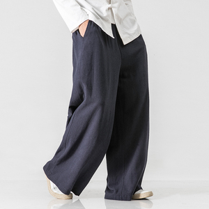 春夏风个性汉服阔腿麻裤宽松直筒休闲裤男女喇叭裙裤 K51/P75图片