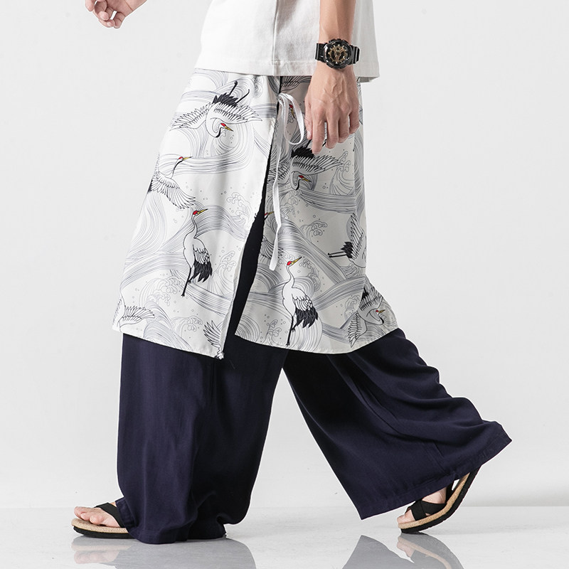大码汉服拖地阔腿裤风古风仙气宽松仙鹤直筒长裤飘带K71/P85,男装休闲裤,钱塘713