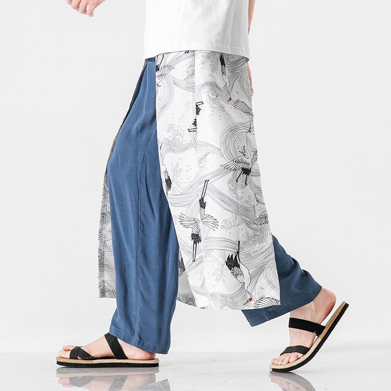 20夏季 大码风仙鹤贴布古风汉服仙气情侣棉麻哈伦裤 K88/P70图片