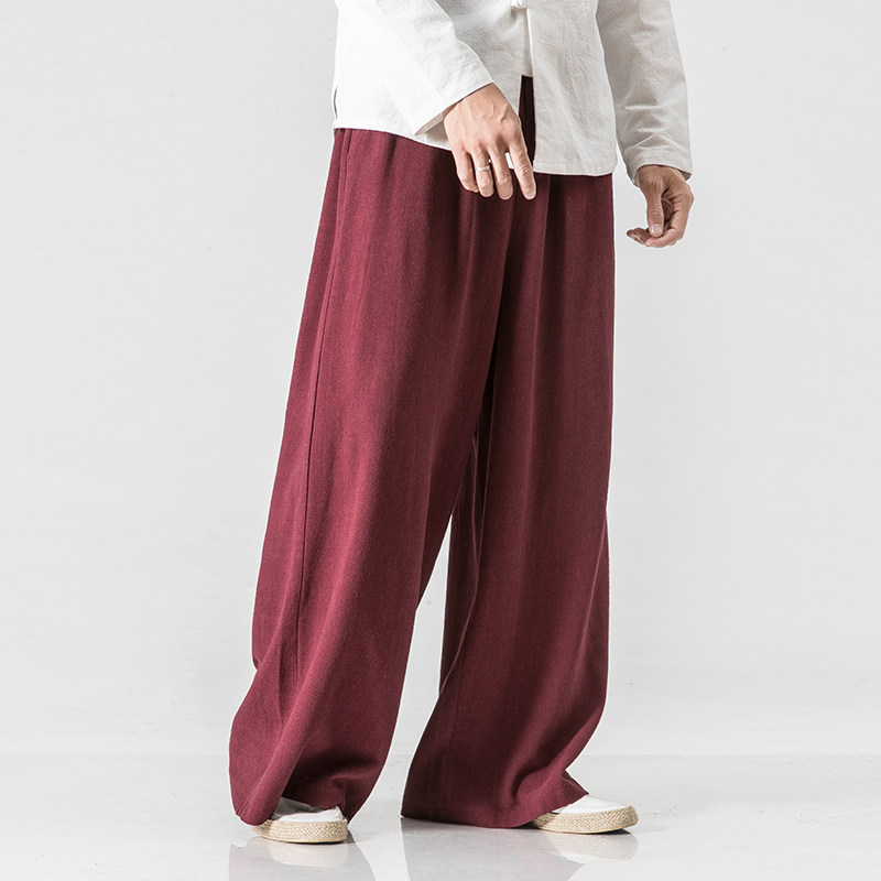 春夏风个性汉服阔腿麻裤宽松直筒休闲裤男女喇叭裙裤 K51/P75图片