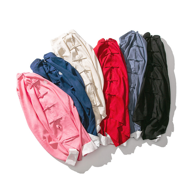 秋冬新款风棉麻料大码衬衣休闲盘扣衬衫男唐装复古C39/P75,男装衬衫,钱塘713