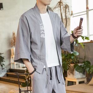 夏装 大码风刺绣汉服套装棉麻唐装道袍披风九分裤 TZ01/P105图片