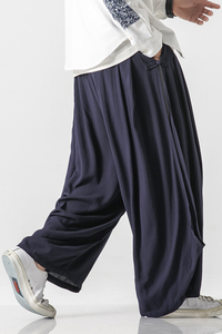 20夏季风禅茶服棉麻阔腿双层古风汉服盘扣休闲裙裤 K77/P100图片