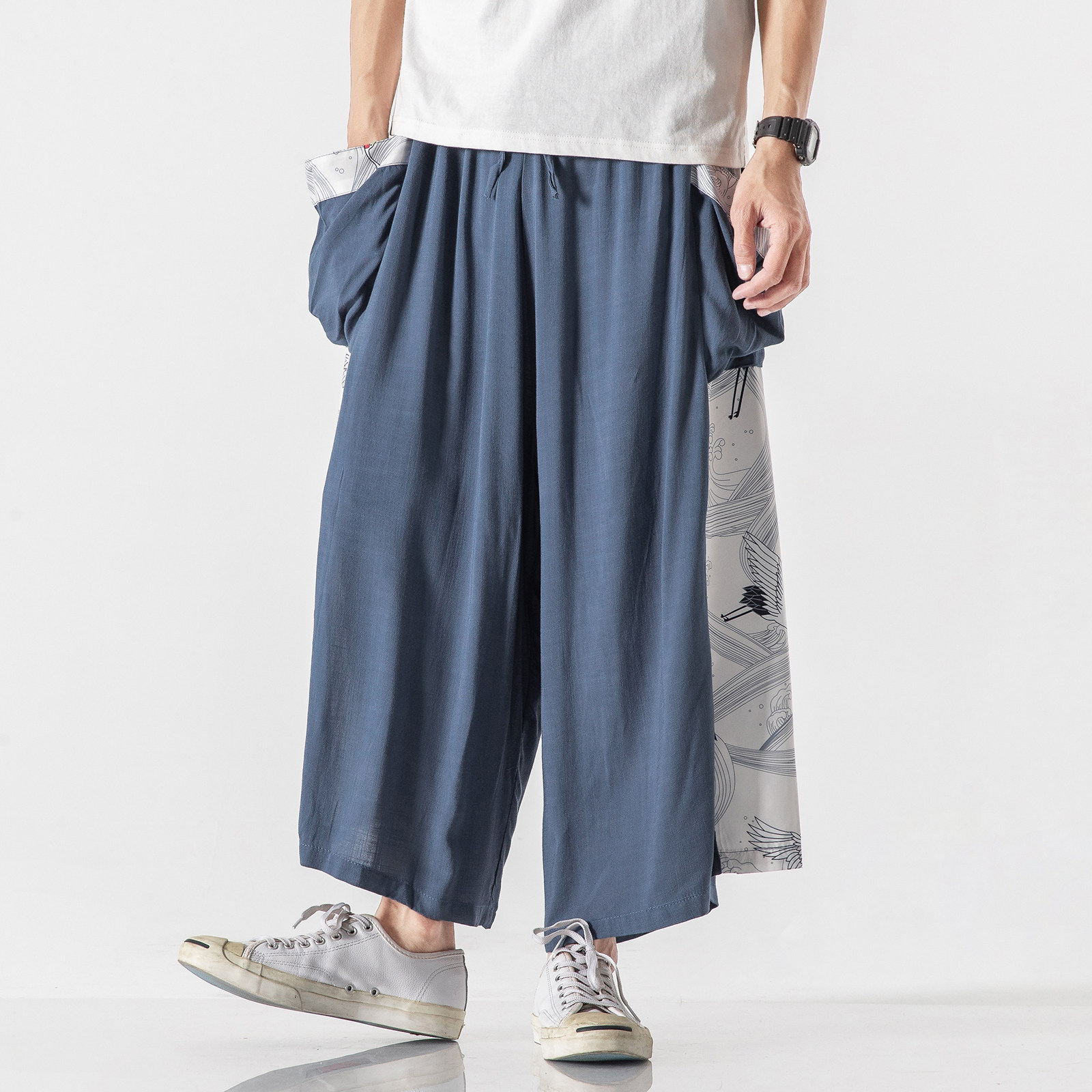20秋装大码风个性汉服仙鹤古风坠感休闲宽松哈伦裤k111/P70,男装休闲裤,钱塘713