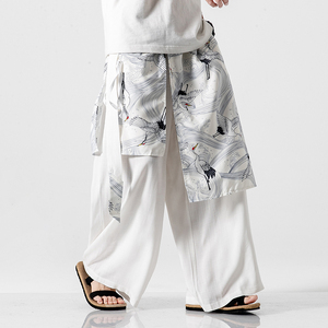 大码汉服拖地阔腿裤风古风仙气宽松仙鹤直筒长裤飘带 K71/P85图片