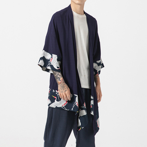 夏季风中长款拼接棉麻风衣汉服道袍仙鹤日系大码 F10/P65图片