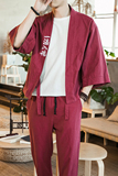 夏装大码风刺绣汉服套装棉麻唐装道袍披风九分裤TZ01/P105，男装休闲套装，钱塘713
