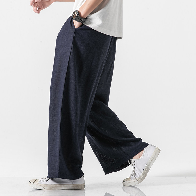 大码风亚麻棉麻休闲裤哈伦灯笼直筒裤古风汉服阔腿裤K73/P75,男装休闲裤,钱塘713