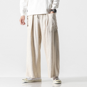 20春夏大码风宽松直筒休闲阔腿裤汉服古风亚麻棉麻裤 K79/P75图片