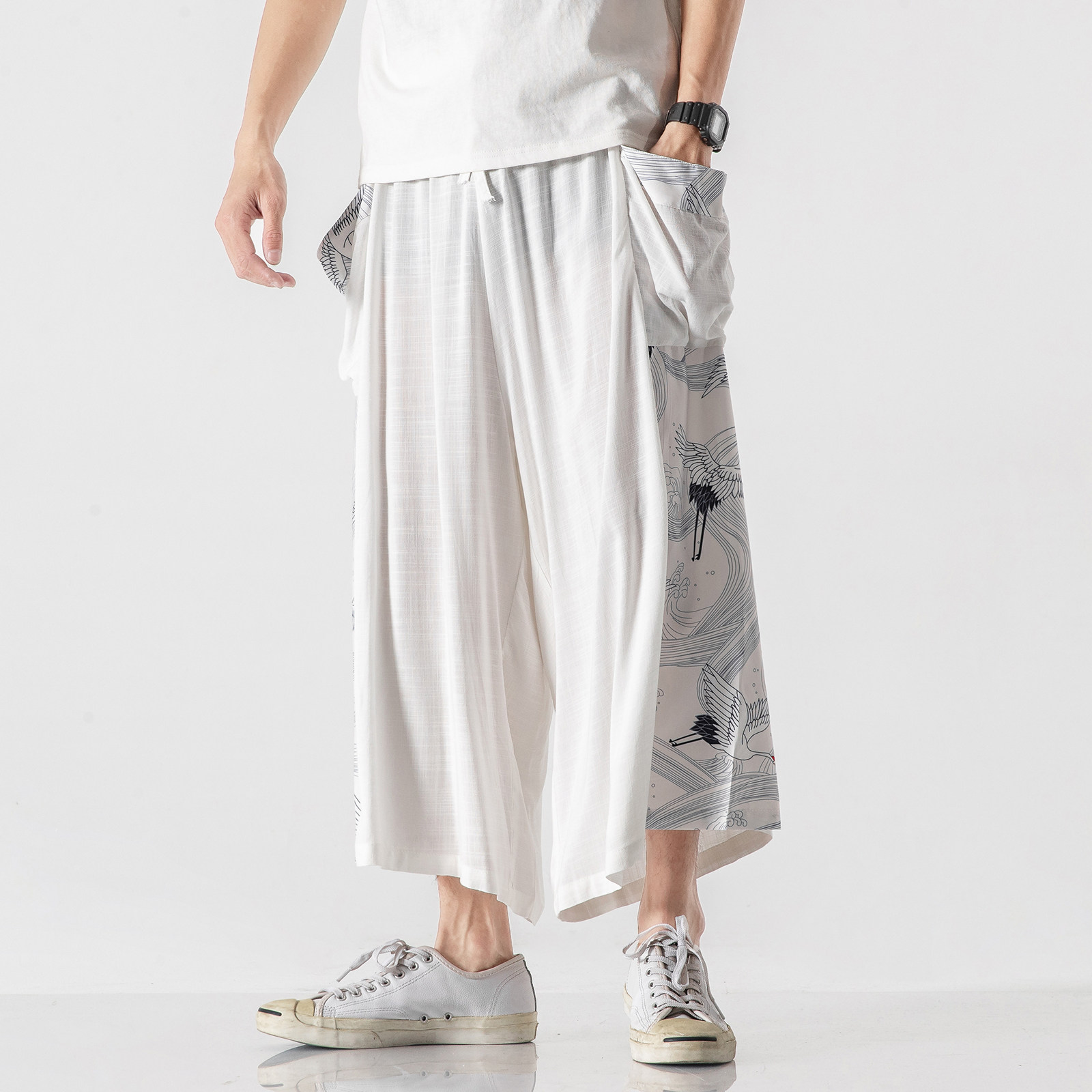 20秋装潮大码风汉服仙鹤古风坠感休闲情侣哈伦裤k111/P70,男装休闲裤,钱塘713